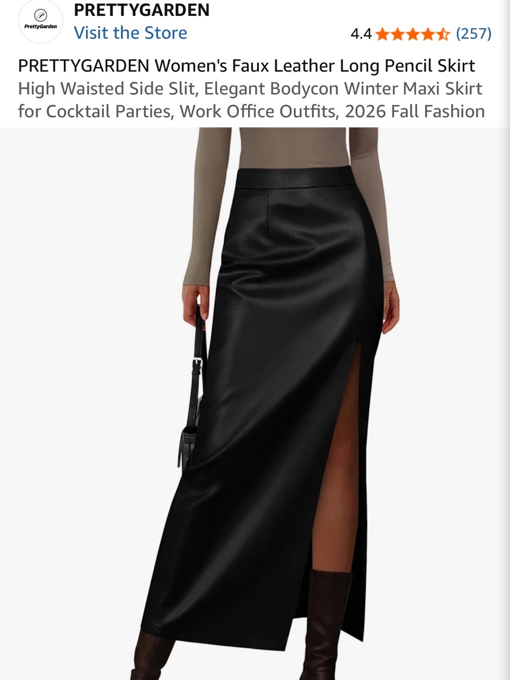 PRETTYGARDEN Black Faux Leather High-Waist Maxi Skirt with Side Slit
